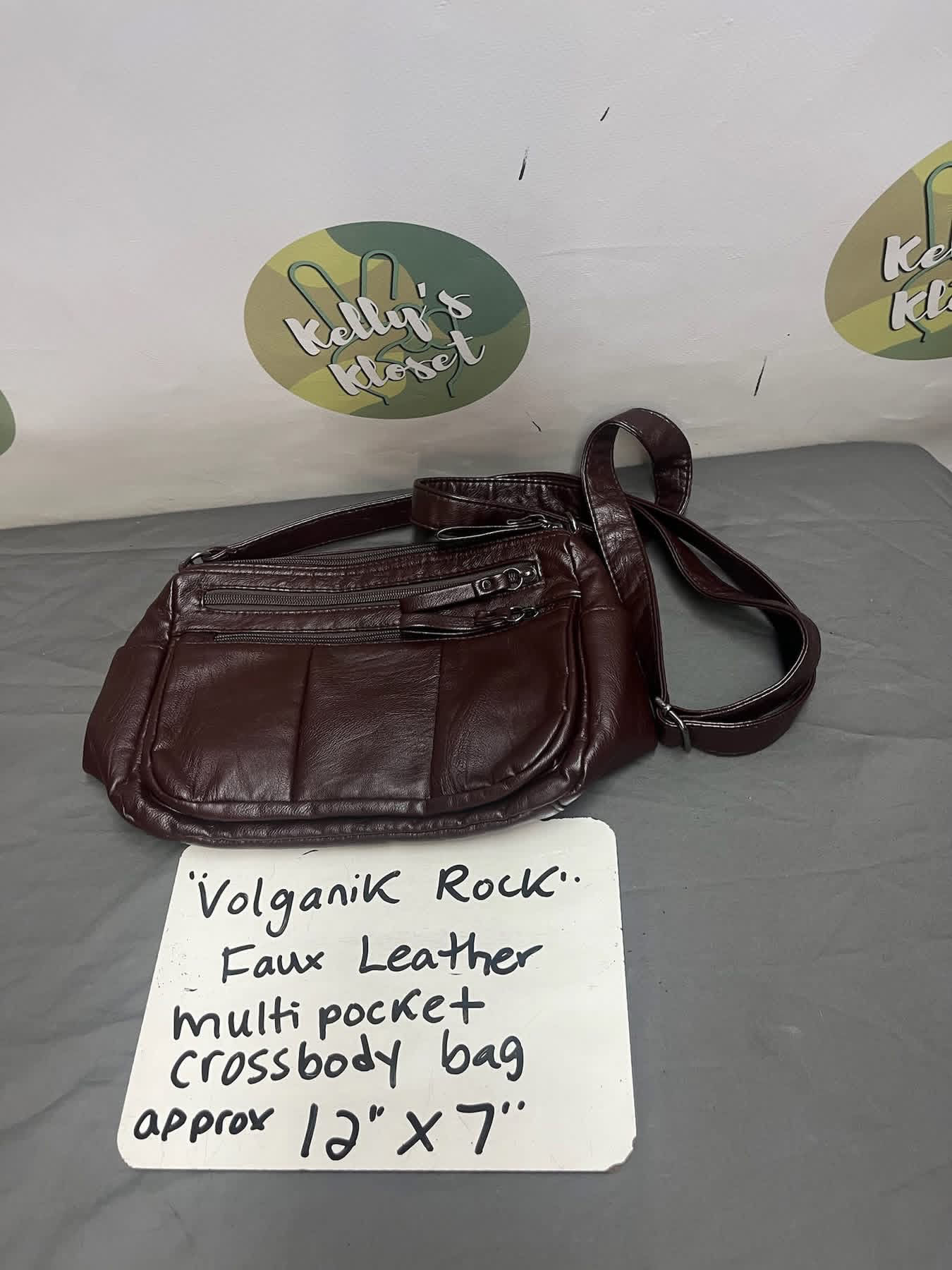 “Volganik Rock” Faux Leather Multi Pocket Crossbody Bag - Approx 12”x7”