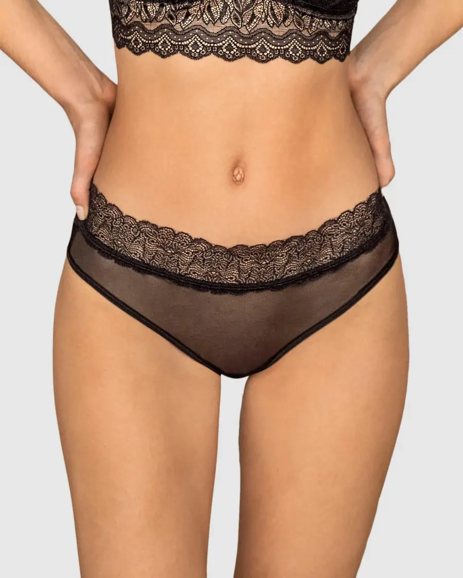 Miniatura: Panty cachetero de tiro medio en tul y encaje