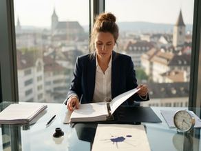 Swiss company secretary reviewing legal documents