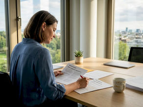 Swiss HR manager reviewing compliance documents