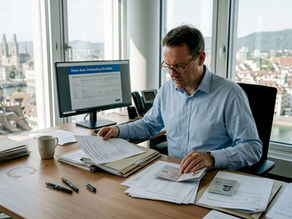 Compliance officer reviewing onboarding papers