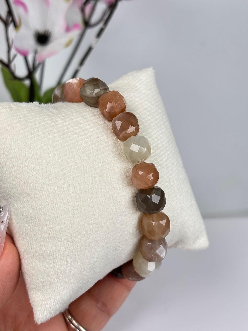 Thumbnail: 10mm Faceted Moonstone Bracelet