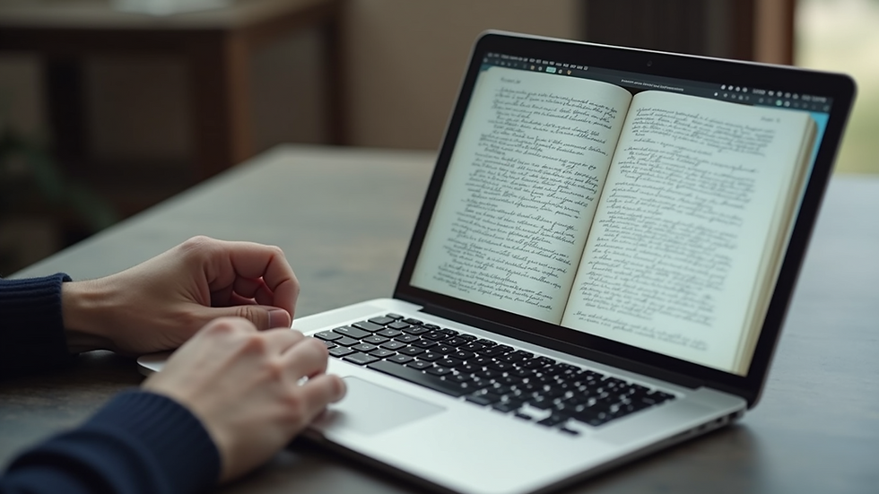 Close-up of a laptop screen showing a book manuscript draft