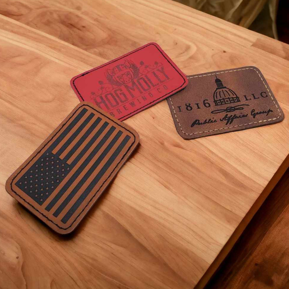 Custom laser engraved patches for hats, book bags and clothing