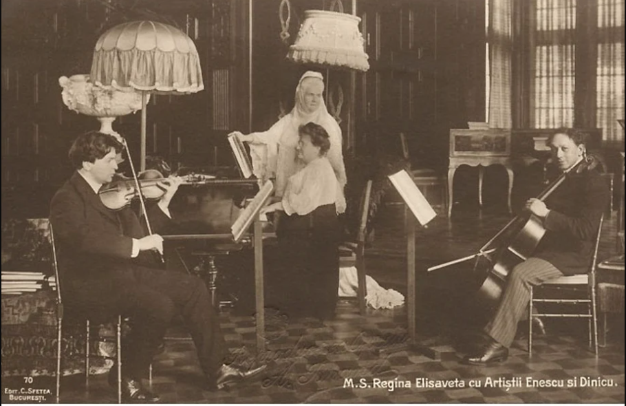 Queen Elisabeth and the artists Enescu and Dinicu