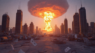 Nuclear explosion going off in a war-torn american city