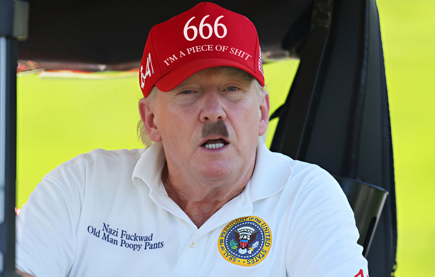 A Nazi wearing a red hat with "666" printed on the front.