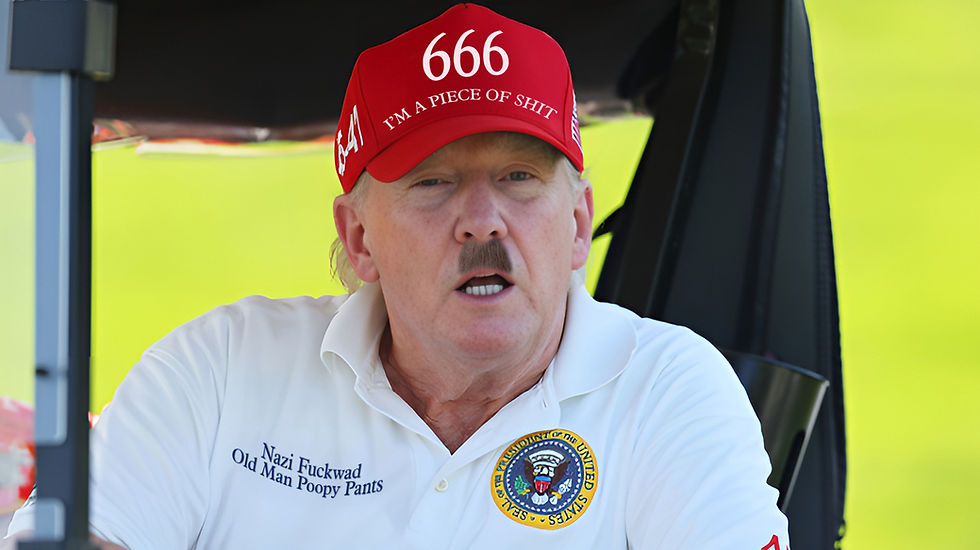 A Nazi wearing a red hat with "666" printed on the front.