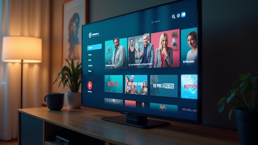 Eye-level view of a television screen displaying a streaming service interface