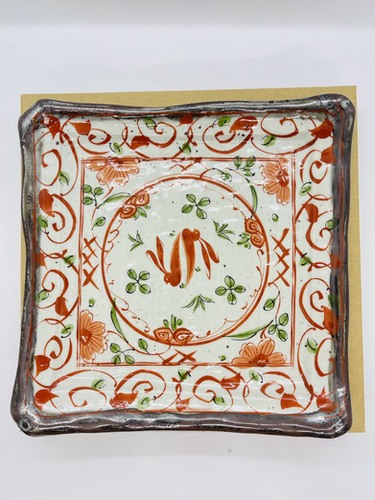Mino Ware Red Drawing Rabbit Square Plate | Ineedacup