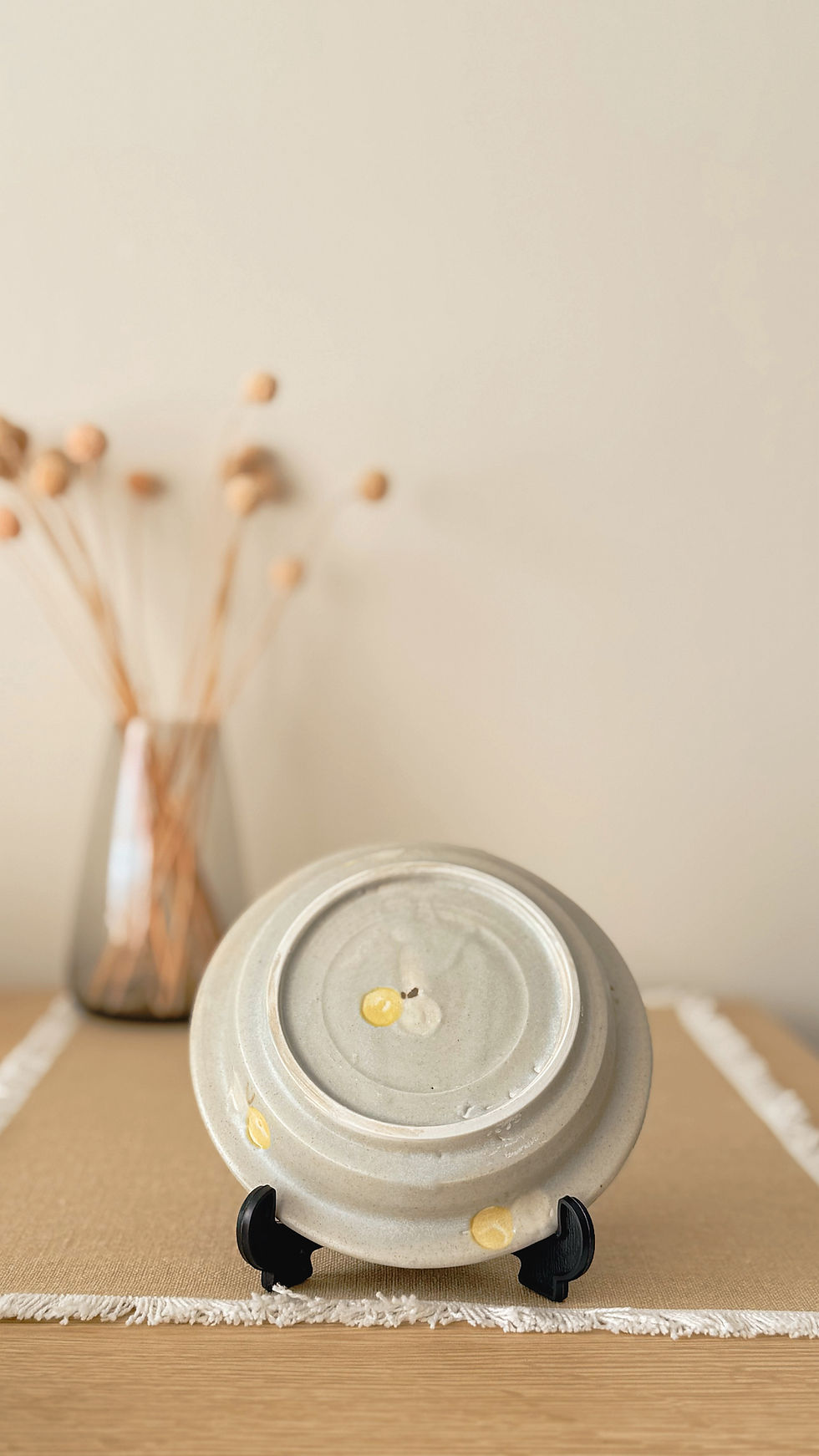 Thumbnail: Back of Haruko Harada 原田晴子 handmade ceramic plate showing natural glaze and hand-painted details