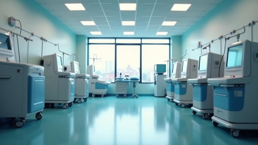 Eye-level view of a modern dialysis center with machines arranged neatly