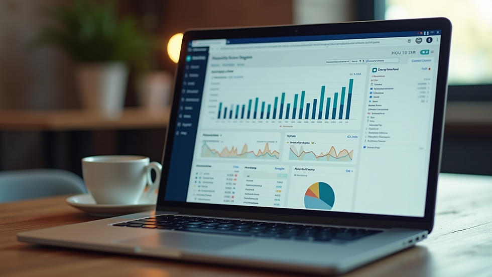 High angle view of a laptop screen showing SEO analytics dashboard