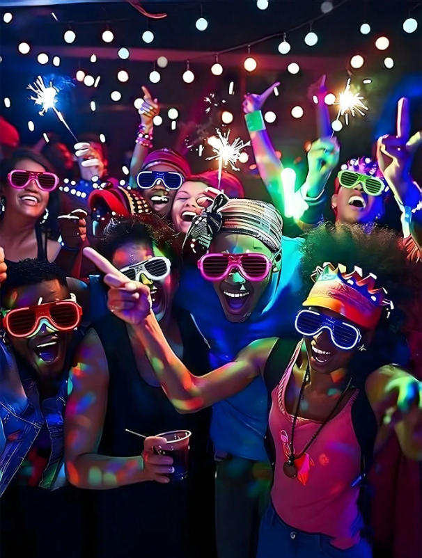 12 pack of multicolour LED party glasses