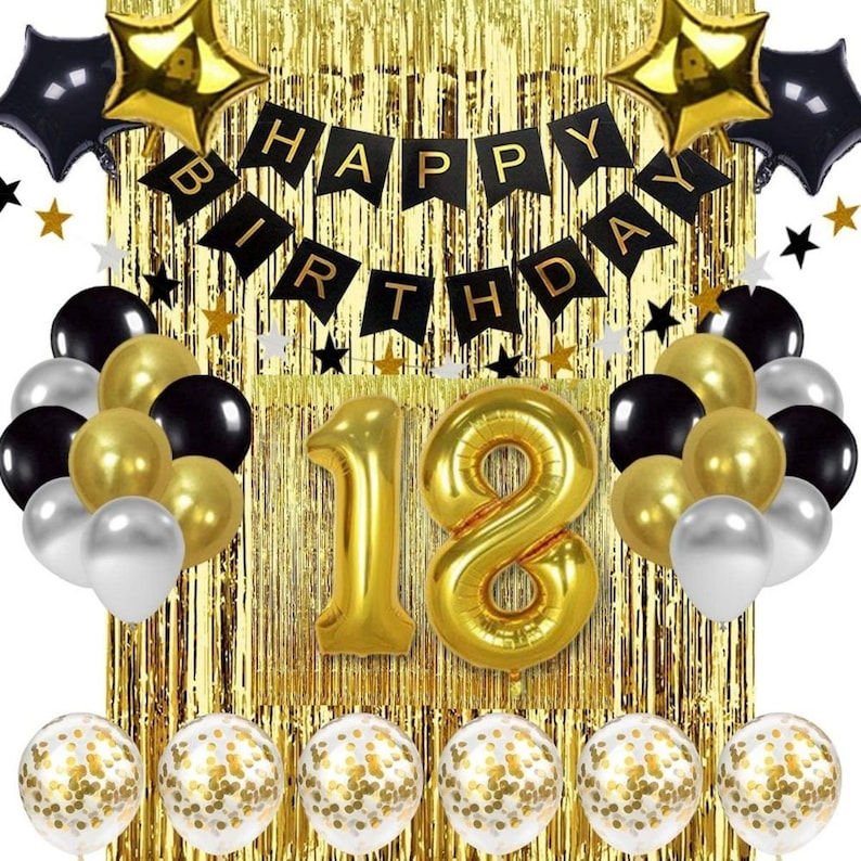 18th birthday black and gold party styling kit arranged for a celebration
