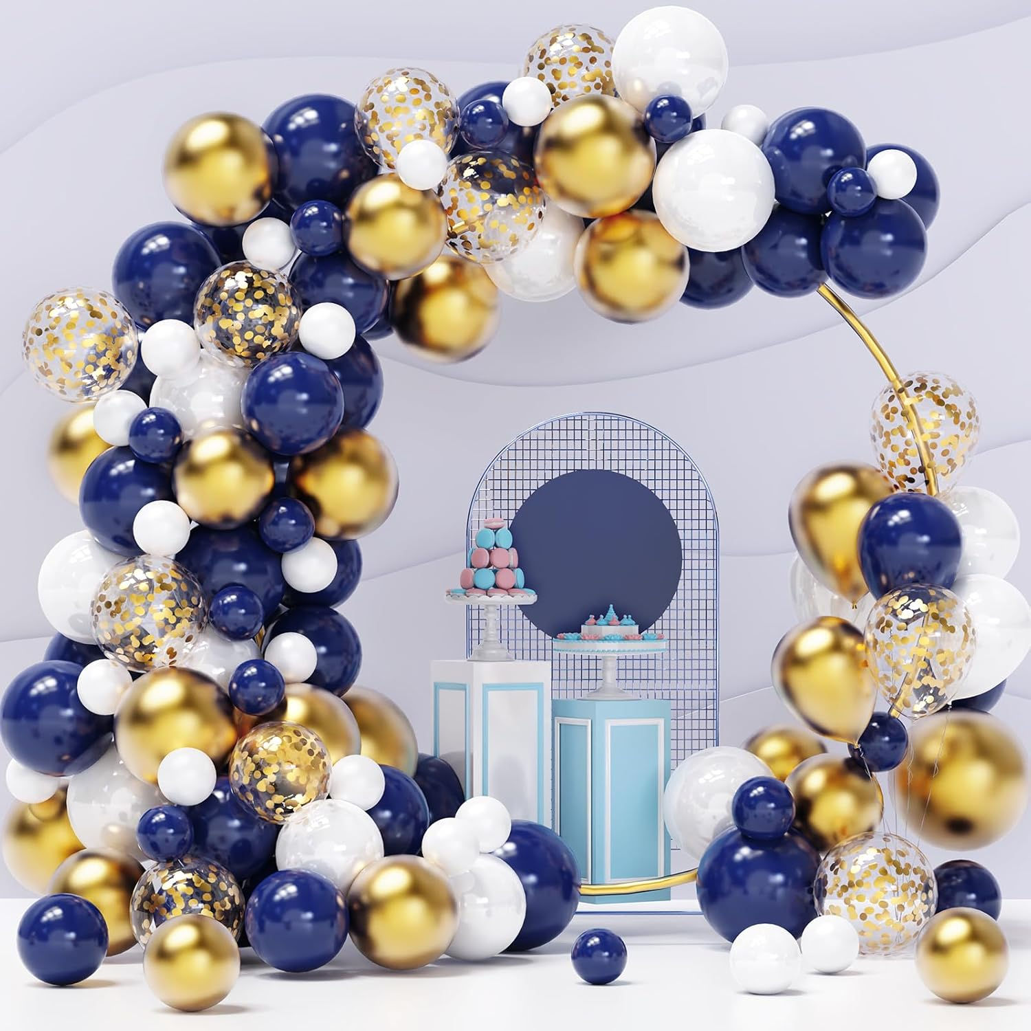 Midnight Gala Navy, White & Gold Balloon Arch Kit (120-Piece)