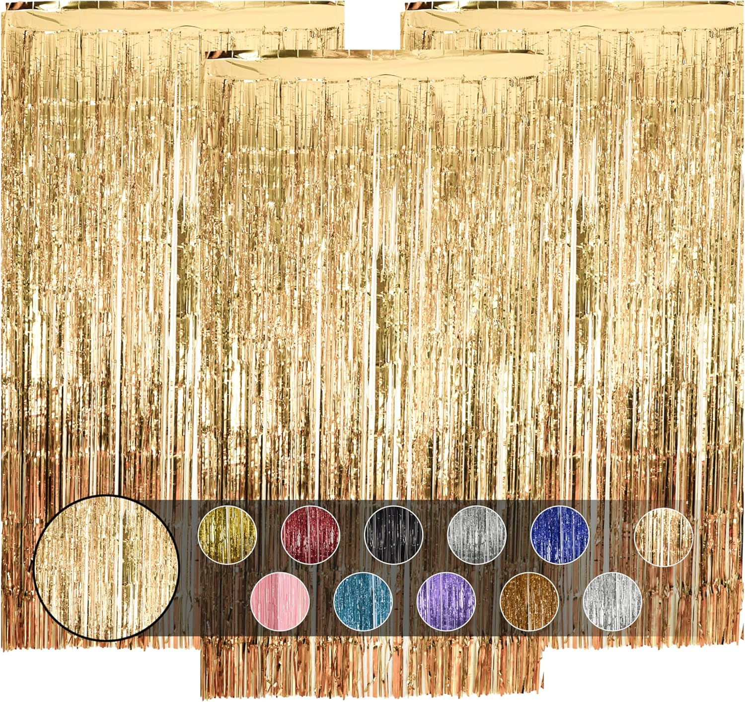 Luxury Metallic Foil Fringe Backdrop Curtain (3-Pack Bundle)