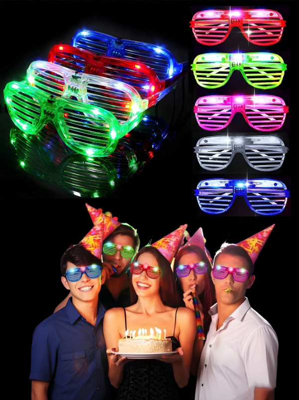 LED party glasses shown lit up and being worn