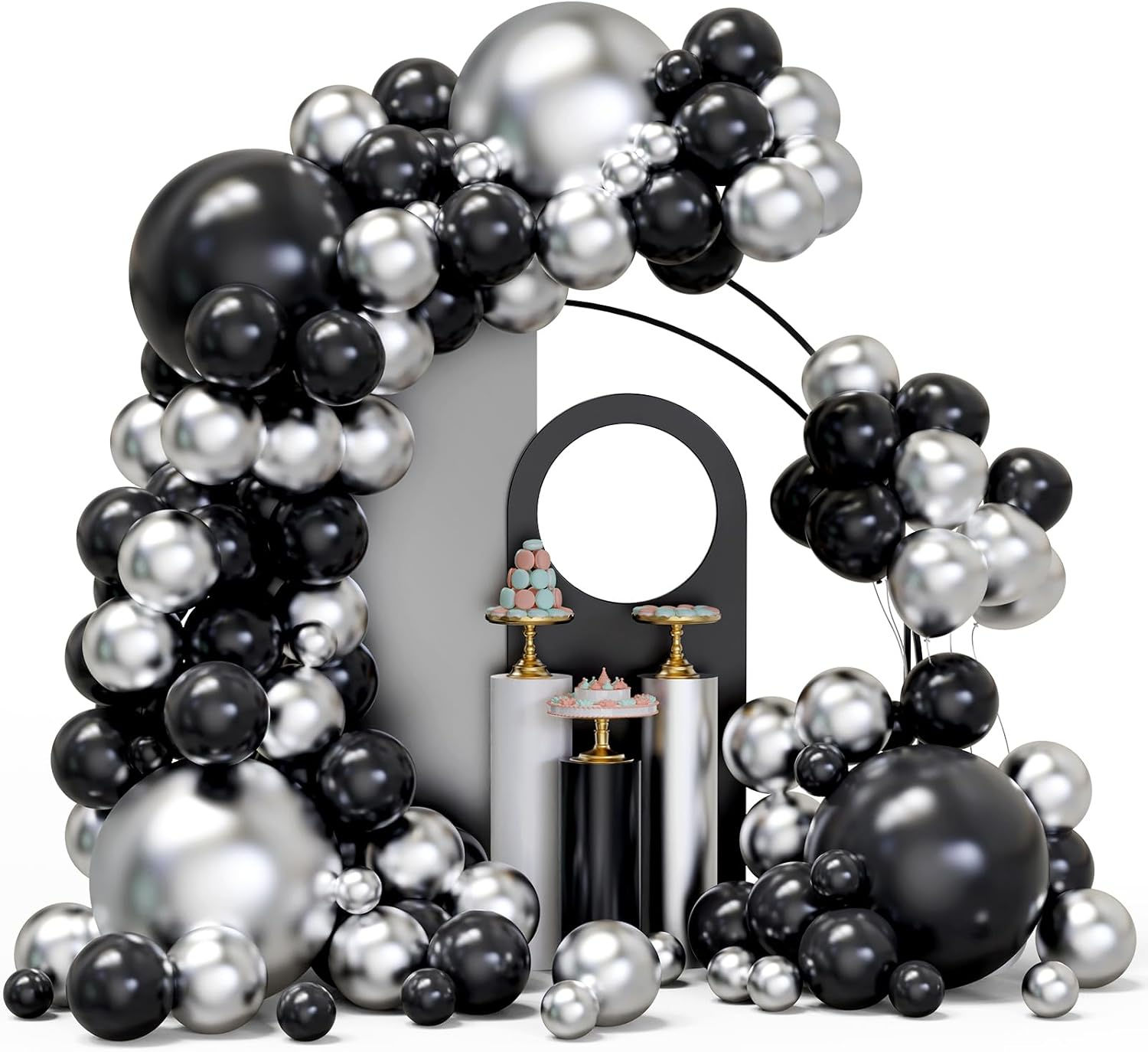Midnight Metallic Black & Chrome Silver Balloon Arch Kit (134-Piece)