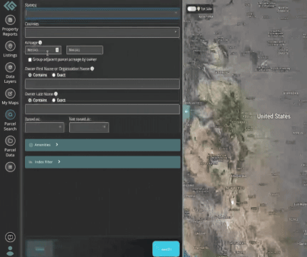 Parcel Search LandApp animated GIF image showing how to find properties