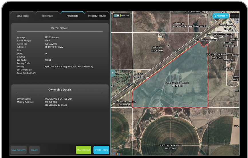 LandApp Pro Ownership Data Screenshot on a computer