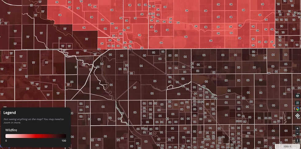 Screenshot of LandApp's wildfire risk heatmap