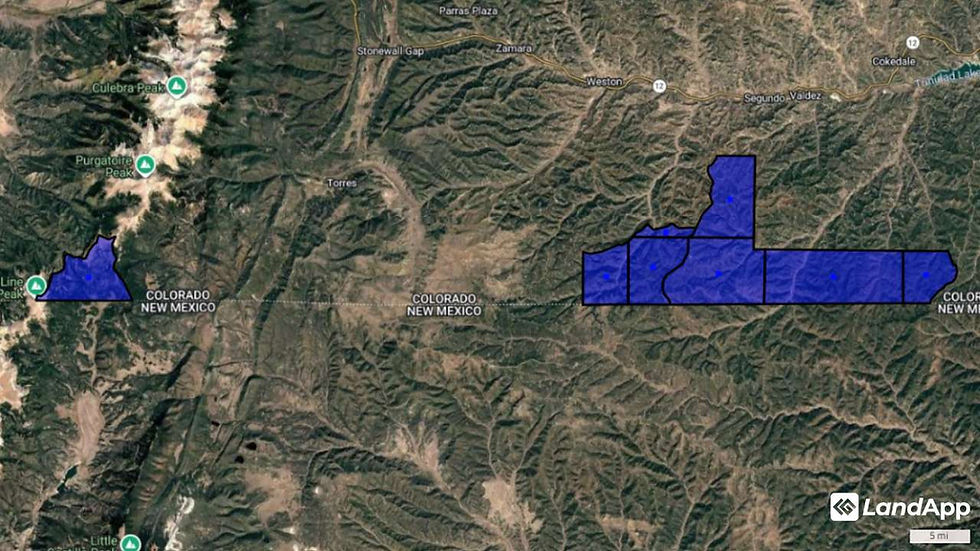 Map of Vermejo Park properties in Colorado on LandApp's map screenshot