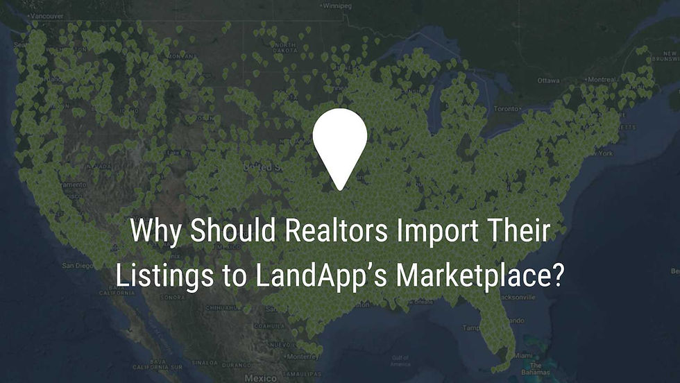 Screenshot of listings on LandApp with text overlay "Why Should Realtors Import their Listings to LandApp’s Marketplace?"