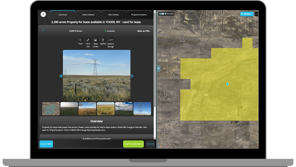 Screenshot of a property listed for lease for a data center on LandApp