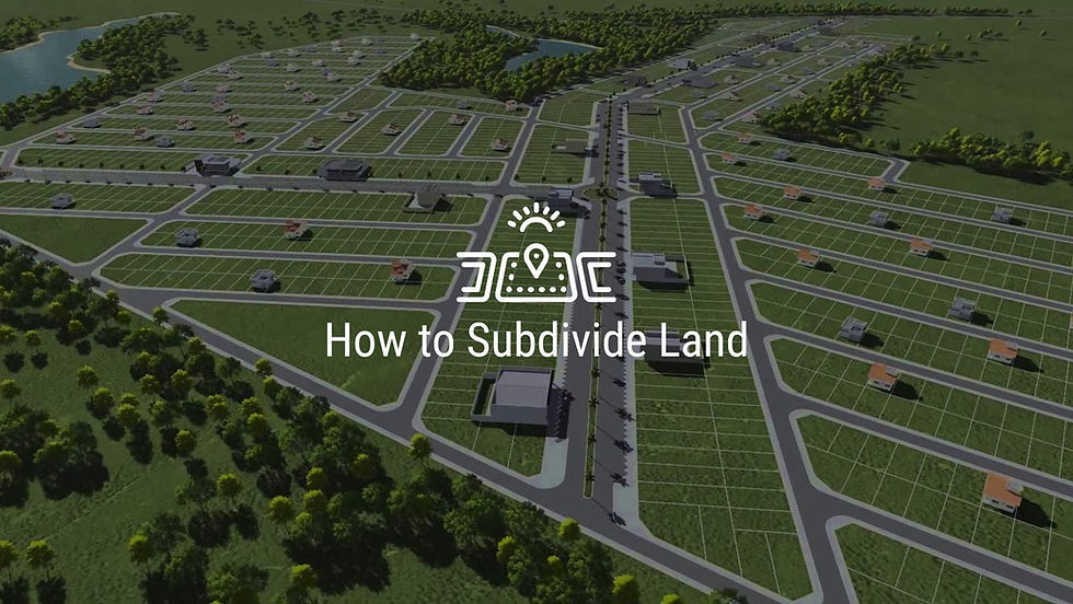 Aerial photo of land lots with text overlay "how to subdivide Land"