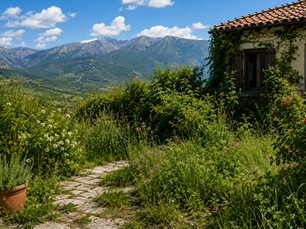 Overgrown garden at a rural property in Abruzzo requiring garden maintenance