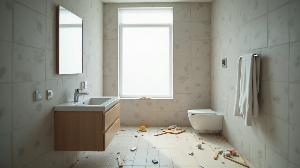 Eye-level view of a modern bathroom under renovation with new fixtures being installed