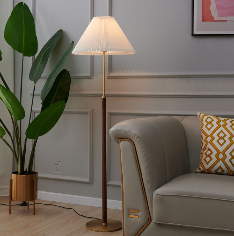 Thumbnail: LED Copper Wood Cloth Floor Table Lamp