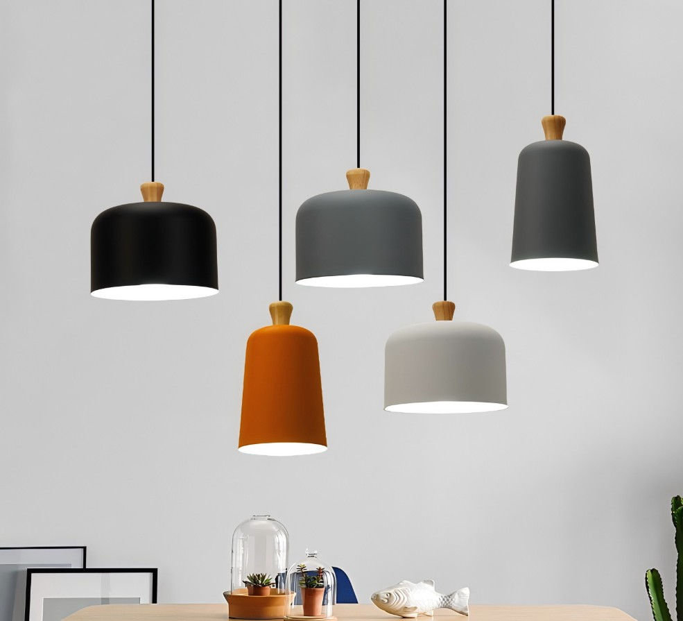 LED Simple Wood LED Creative Macaroon Pendant Light