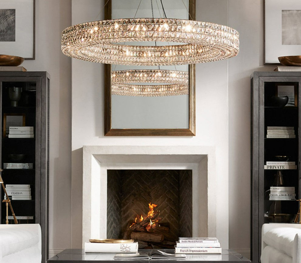 LED American Style Glass Crystal Ring Pendant Light