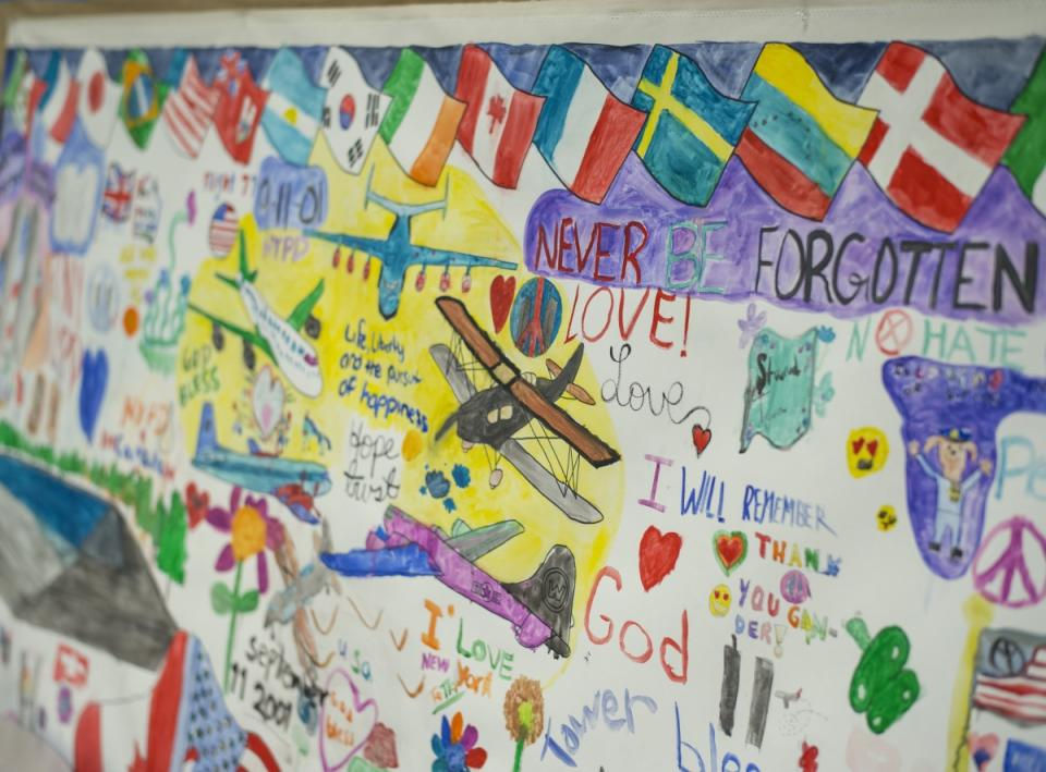 A mural created by Gander's 9/11 visitors. Photo by Jin Lee