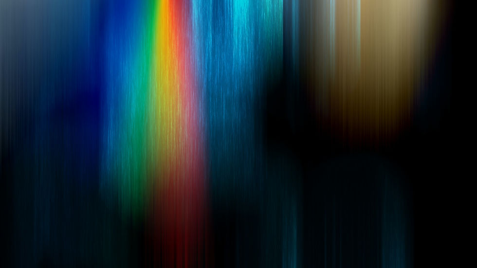 Cores vibrantes em listras verticais, incluindo azul, verde, vermelho e amarelo sobre fundo preto, criando um efeito dinâmico e abstrato.