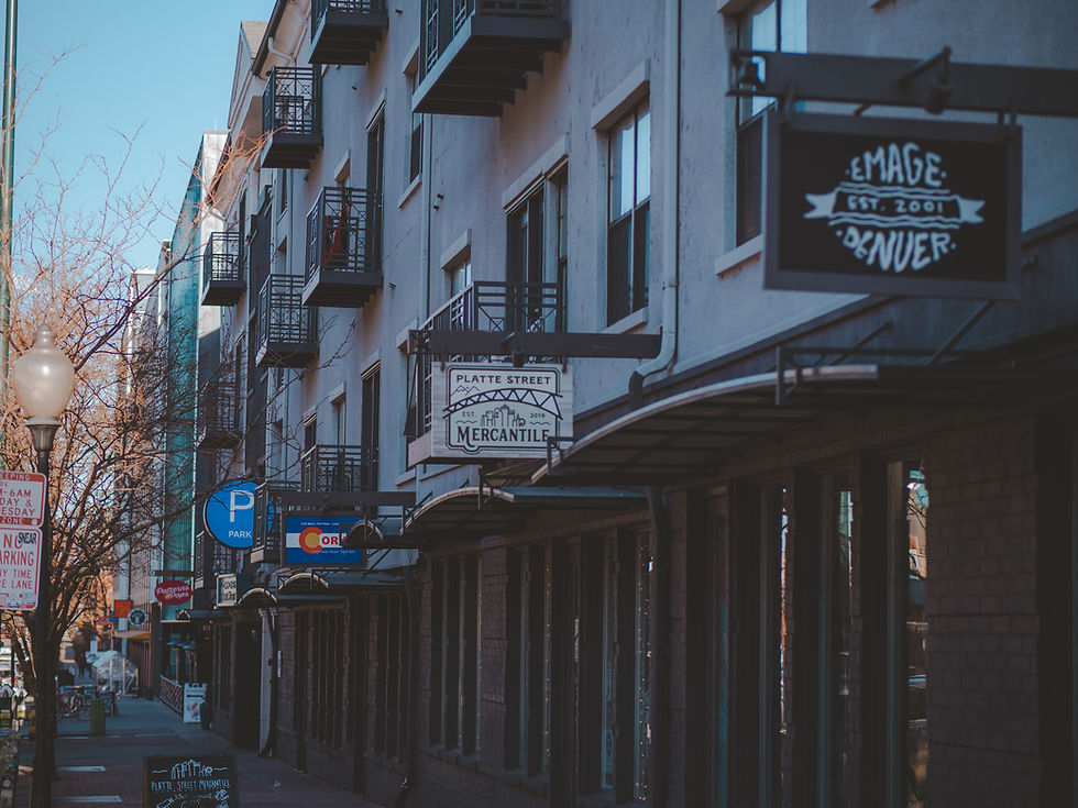 Row of retail stores in Denver, CO