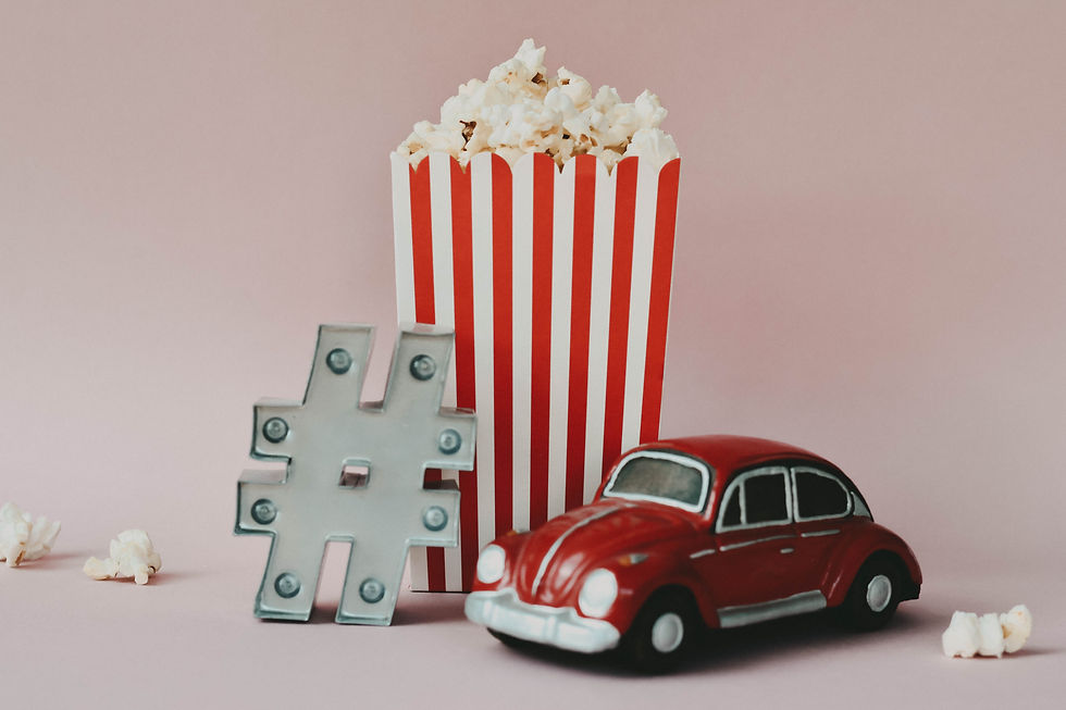 Hashtag, popcorn and VW Beetle