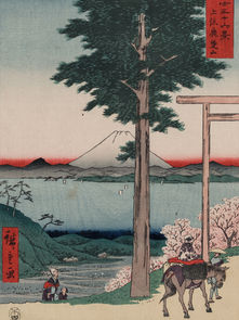 Ukiyo-e print of a mountain by a body of water