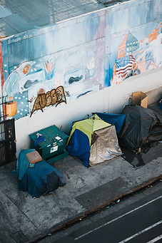 Tents on sidewalk