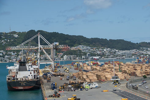Port area with cargo ship
