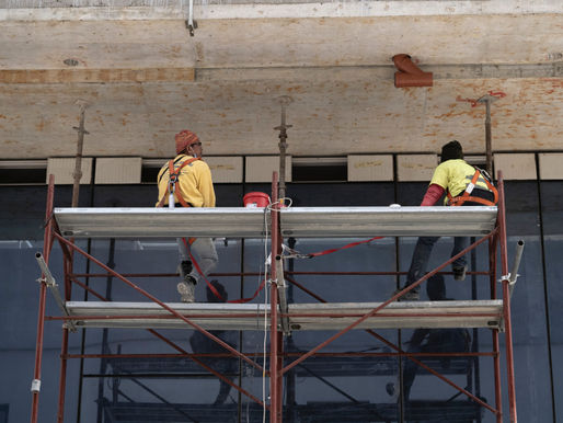 Construction workers on a scaffold