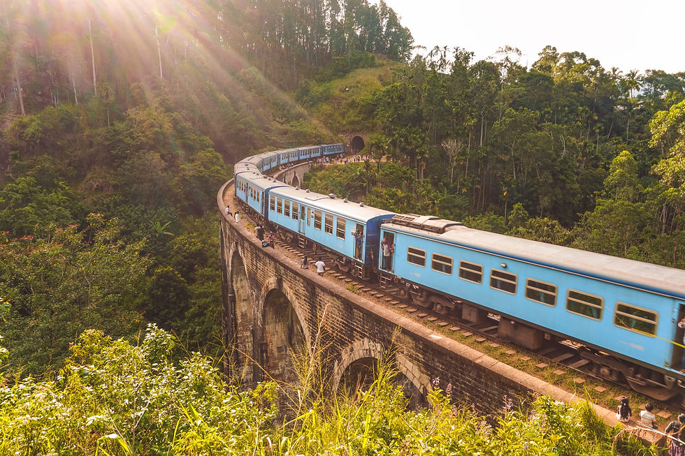 Blue train crossing Nine Arch Bridge, Travel Guide Sri Lanka