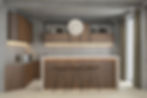 Warm walnut handleless kitchen cabinets with under-cabinet lighting, a 2026 European design trend in Houston