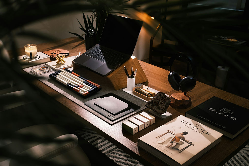A modern workspace filled with design tools