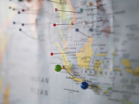 A map of the Indo-Asia area with pins in geographic locations.