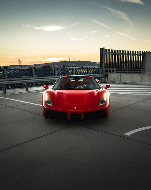 front view of a red Ferrari