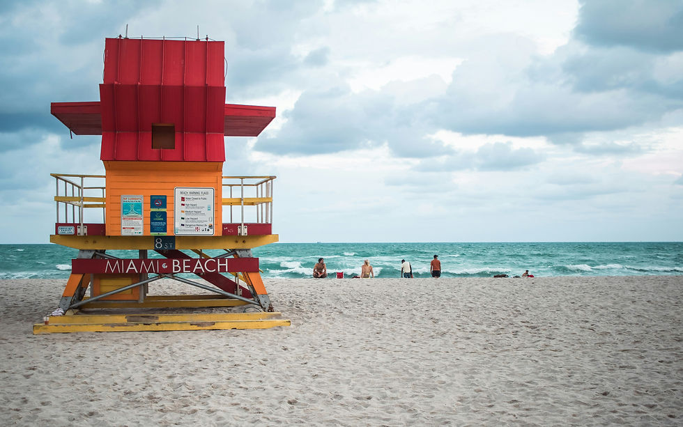 Colorful lifeguard stations on South Beach in Miami Beach