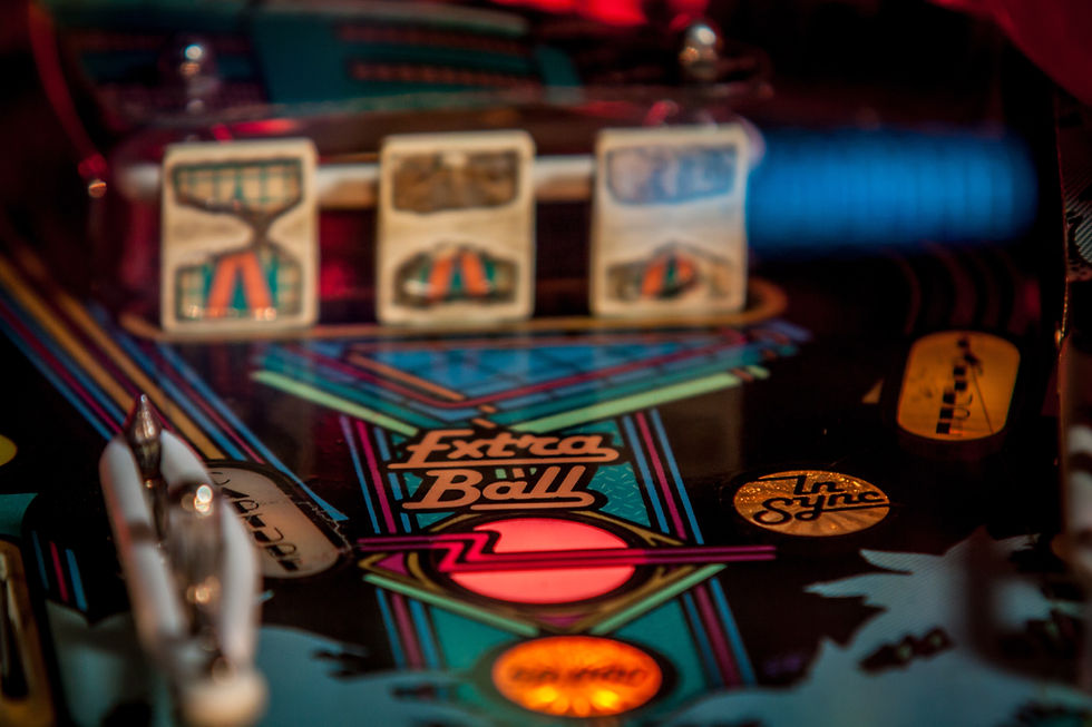 closeup view of pinball machine in a man cave